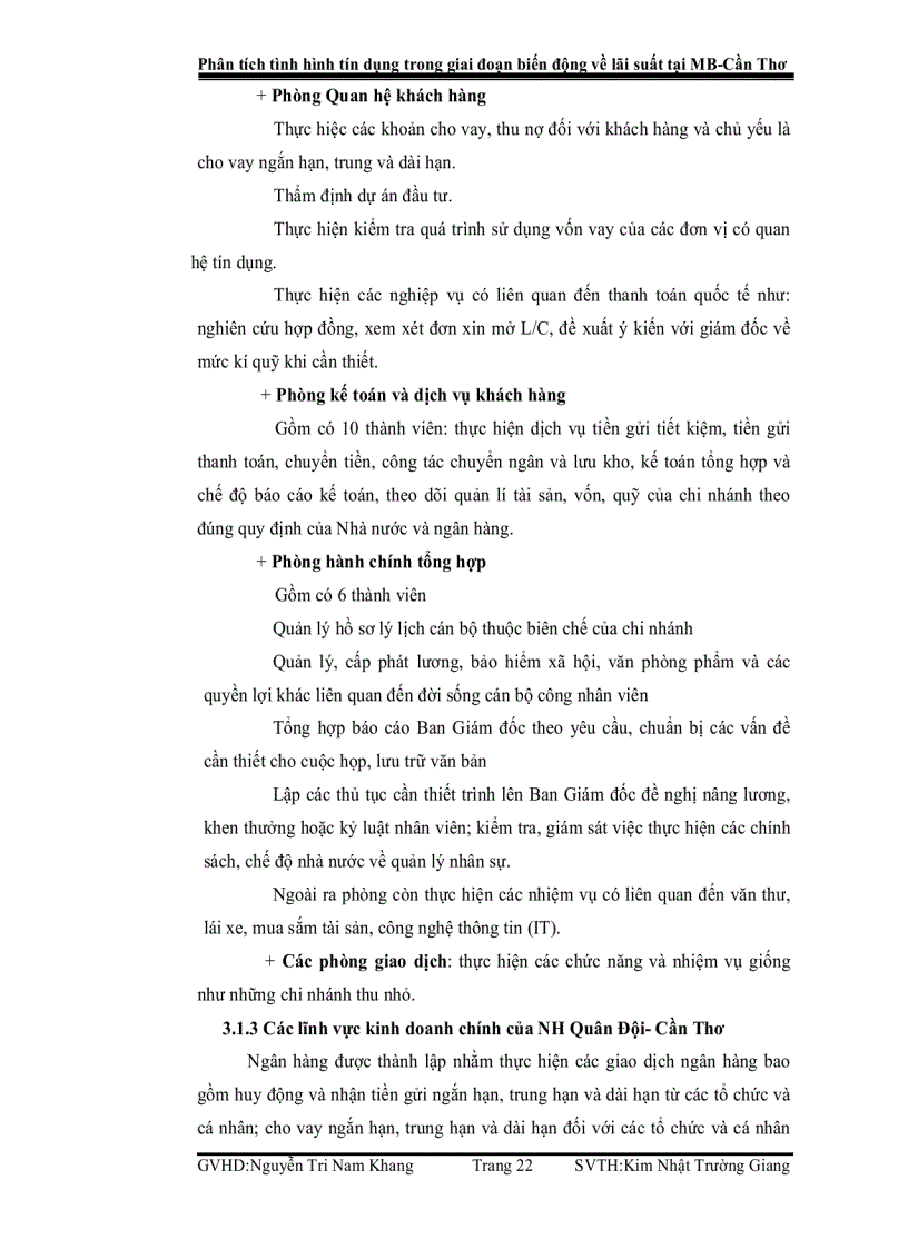 image for page Phân tích tình hình tín dụng trong giai đoạn biến động về lãi suất tại MB Cần Thơ