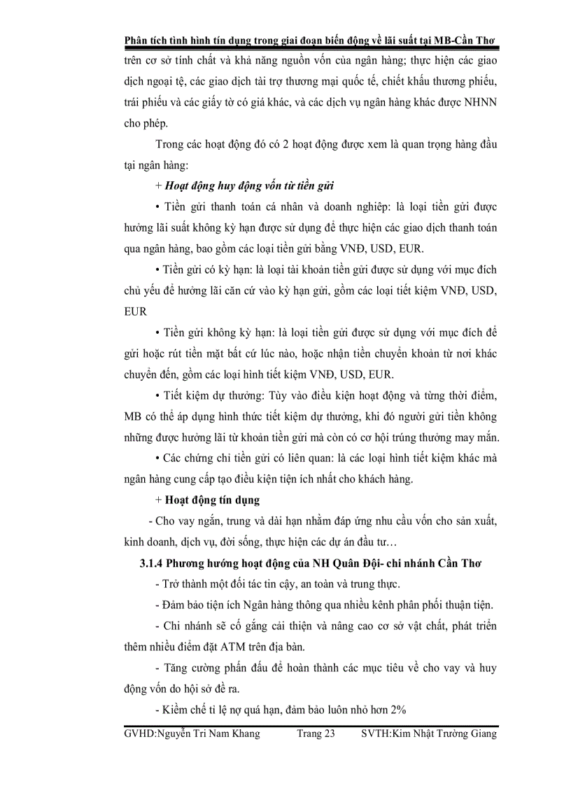 image for page Phân tích tình hình tín dụng trong giai đoạn biến động về lãi suất tại MB Cần Thơ