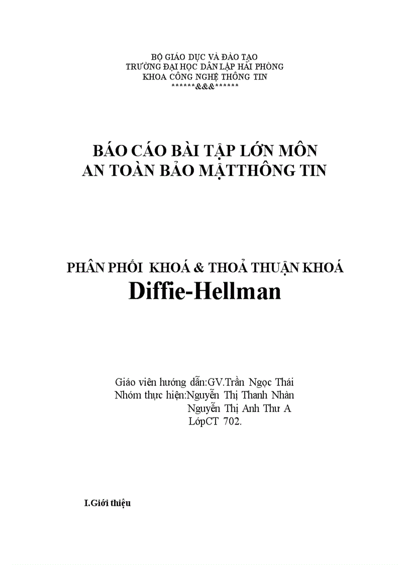 image for page Phân phối khoá thoả thuận khoá Diffie Hellman
