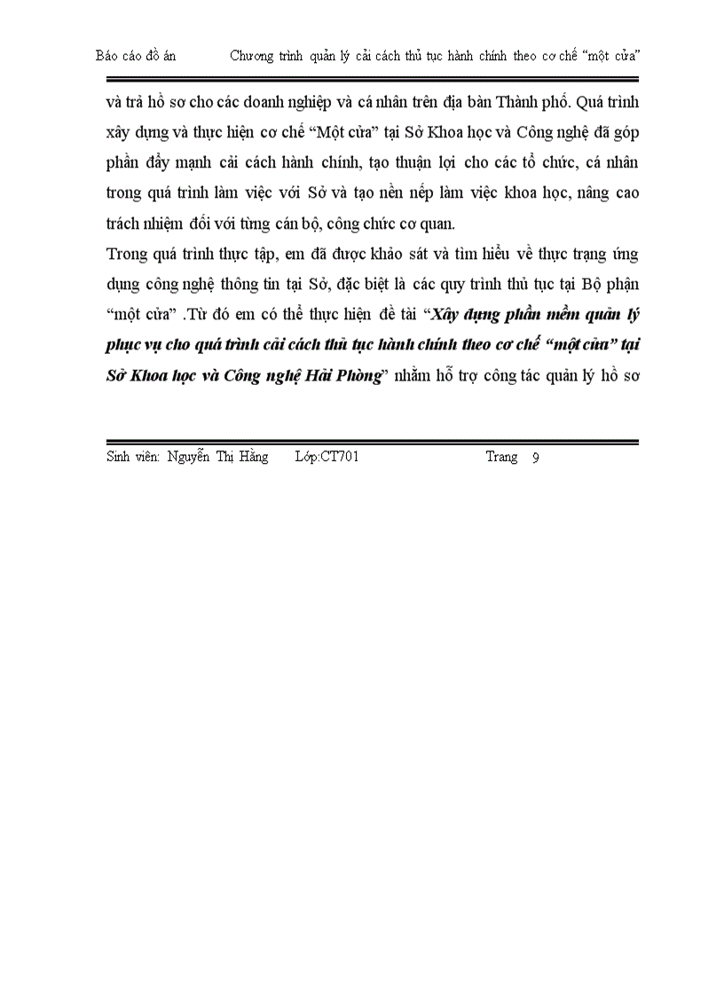 image for page Xây dựng phần mềm quản lý phục vụ cho quá trình cải cách thủ tục hành chính theo cơ chế một cửa tại Sở Khoa học và Công nghệ Hải phòng