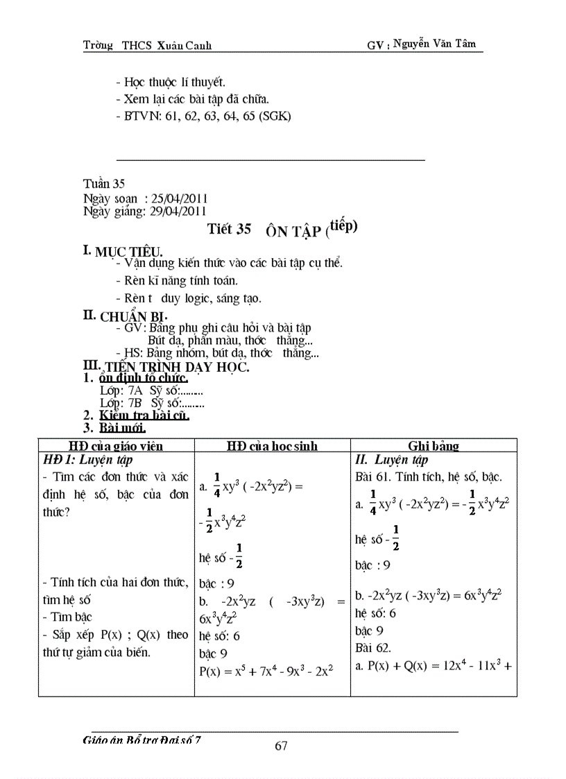 image for page Giáo án buổi 2 Đại số 7