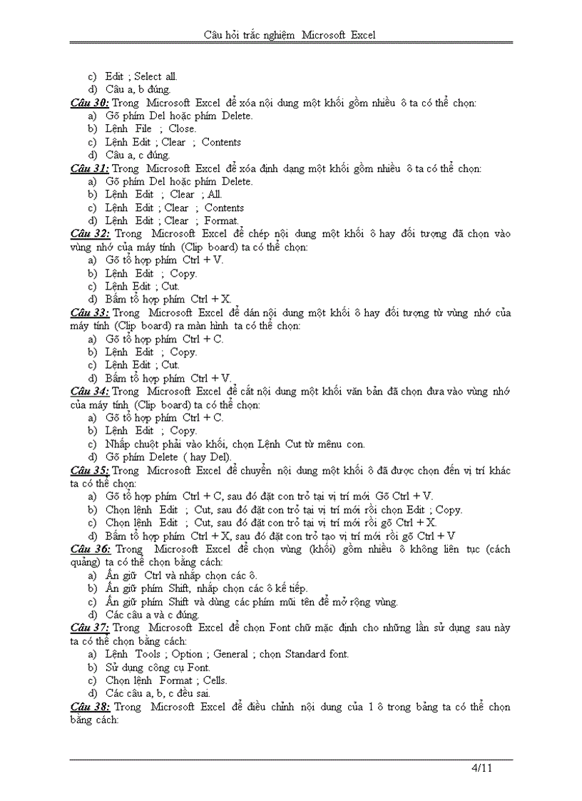 image for page Trắc nghiệm exel