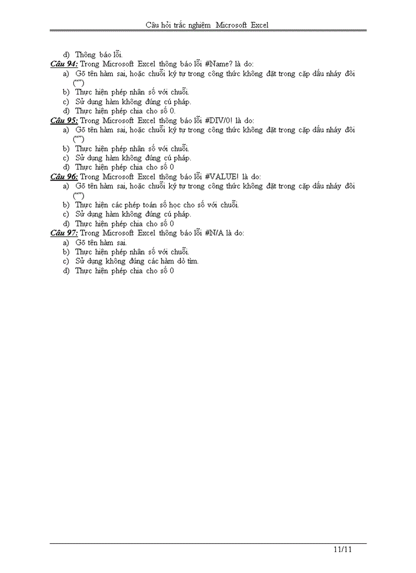 image for page Trắc nghiệm exel