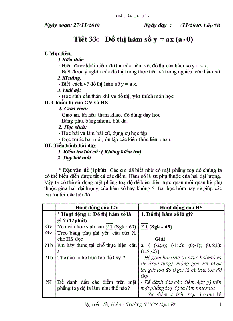 image for page Giáo án đại số 7 phần hàm số