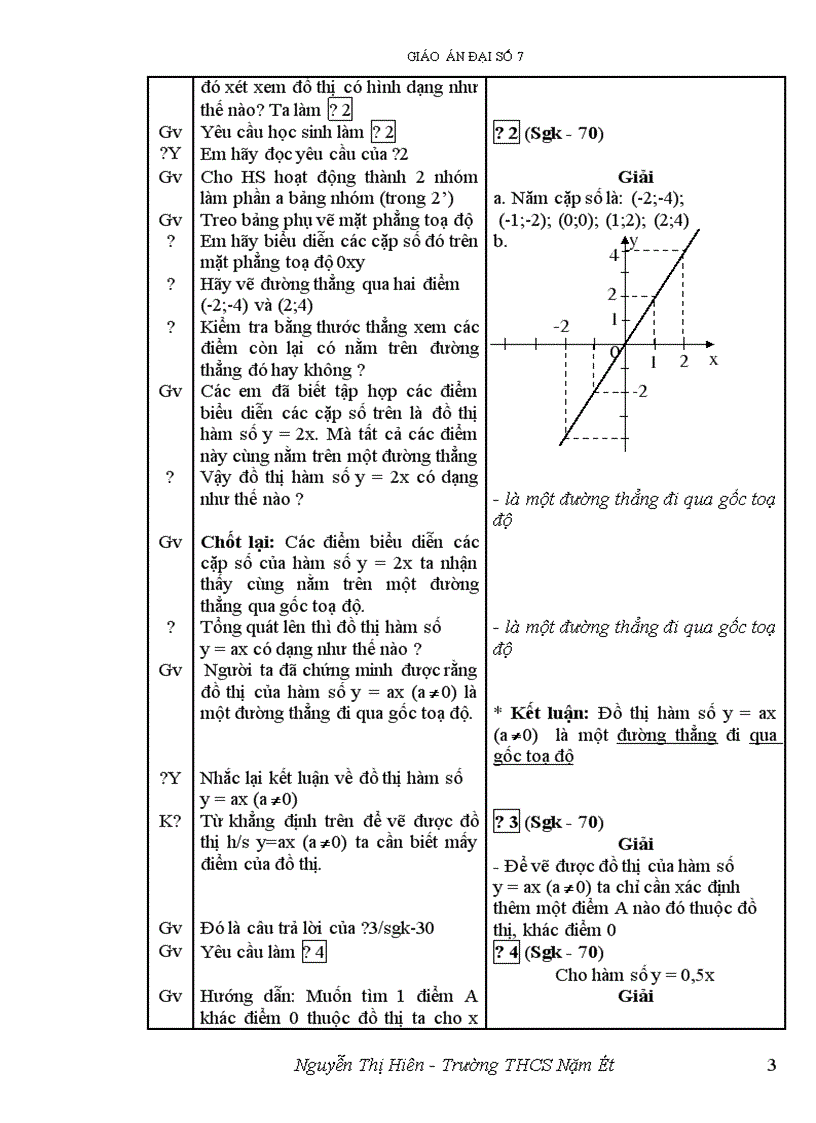 Giáo án đại số 7 phần hàm số