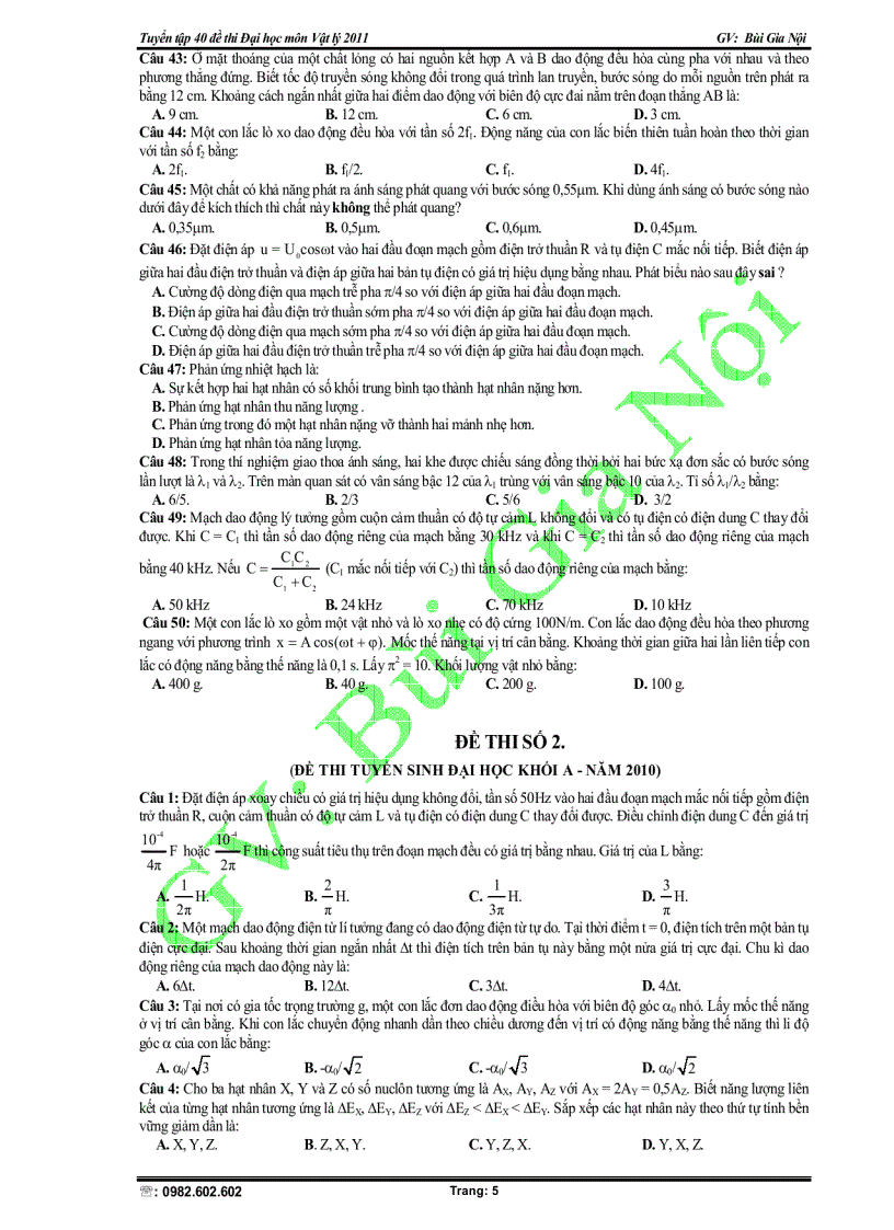 image for page Tuyển tập 40 đề thi Đại học lý
