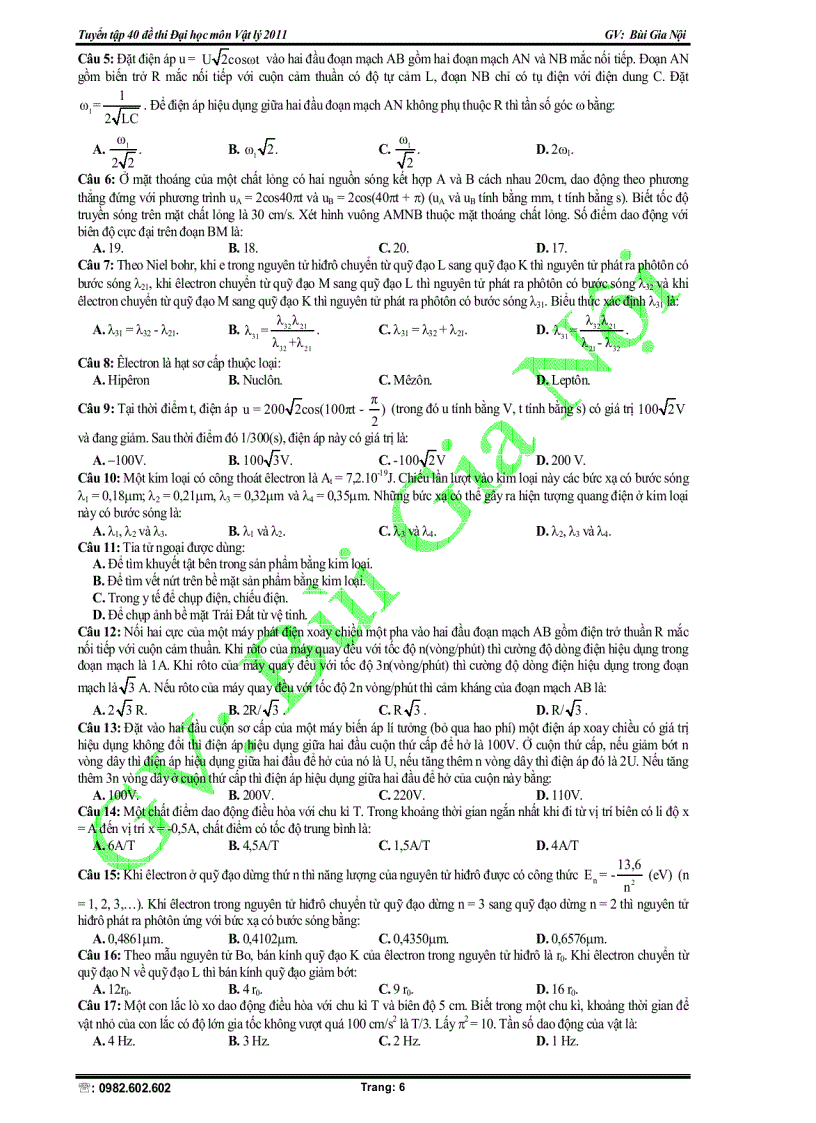 image for page Tuyển tập 40 đề thi Đại học lý