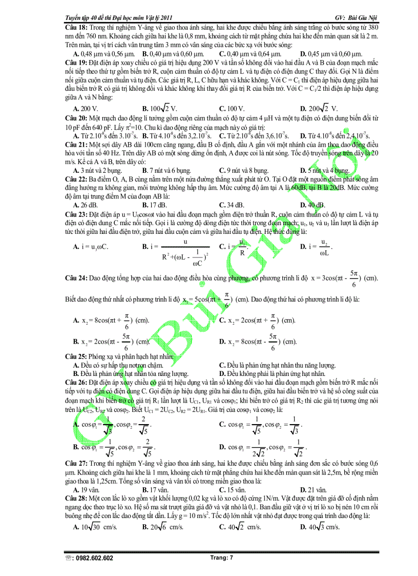 image for page Tuyển tập 40 đề thi Đại học lý