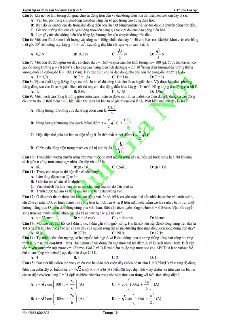 image for page Tuyển tập 40 đề thi Đại học lý