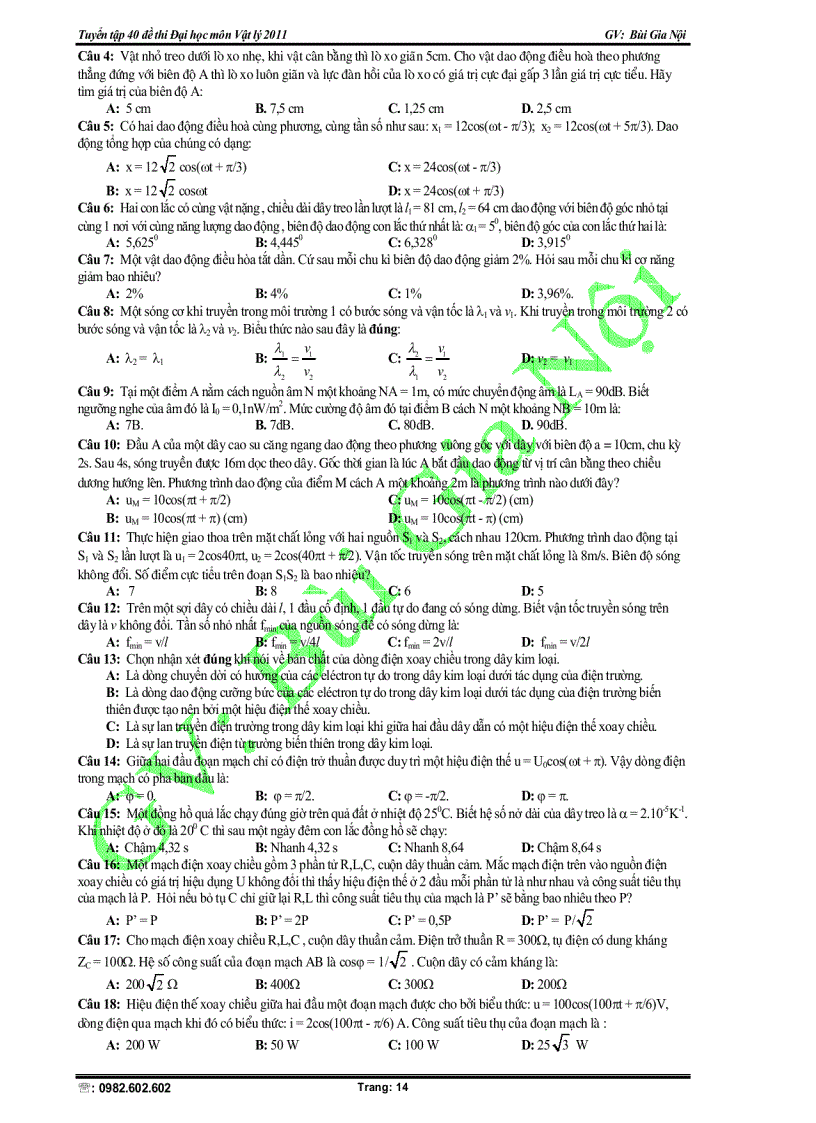 image for page Tuyển tập 40 đề thi Đại học lý