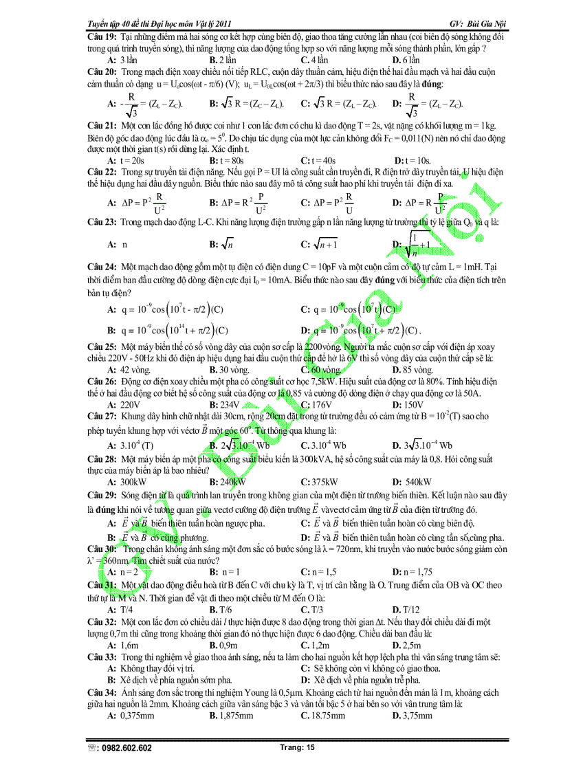 image for page Tuyển tập 40 đề thi Đại học lý