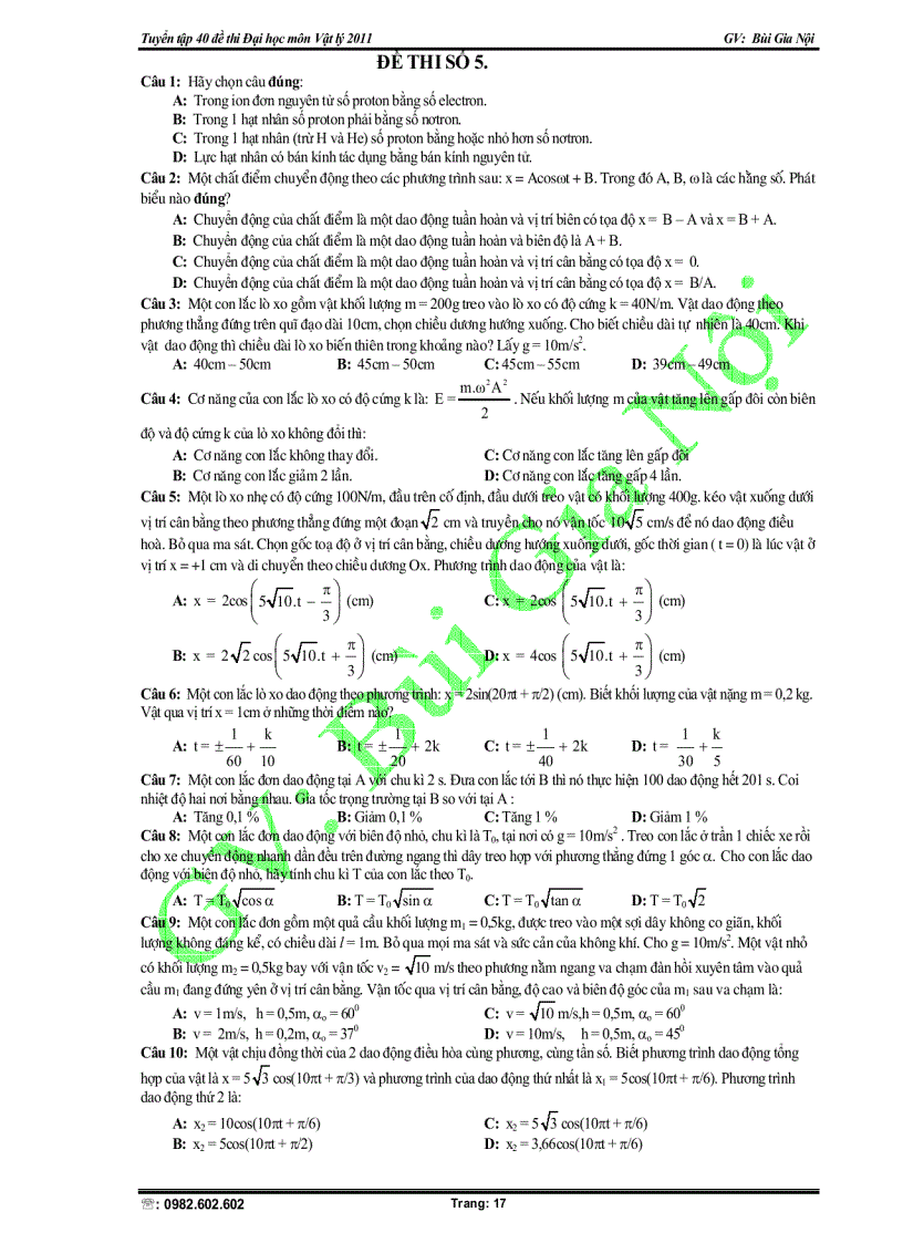 image for page Tuyển tập 40 đề thi Đại học lý