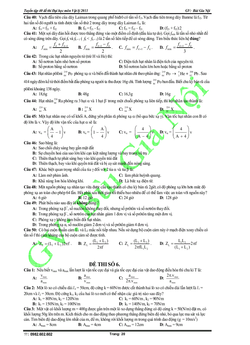 image for page Tuyển tập 40 đề thi Đại học lý