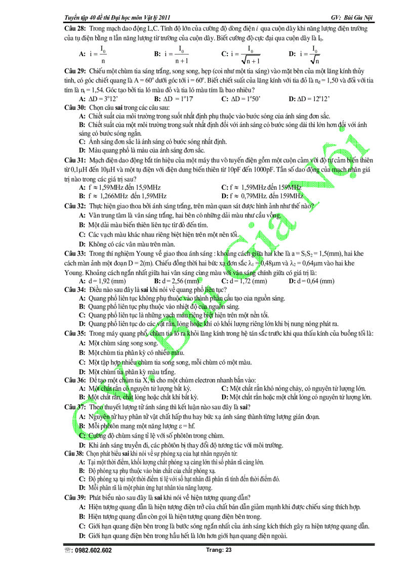 image for page Tuyển tập 40 đề thi Đại học lý