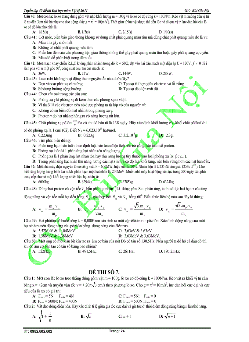 image for page Tuyển tập 40 đề thi Đại học lý