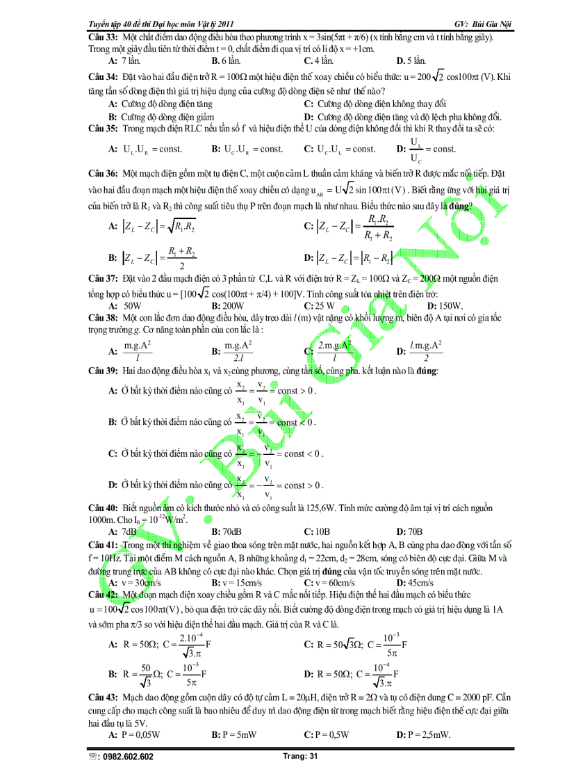 image for page Tuyển tập 40 đề thi Đại học lý