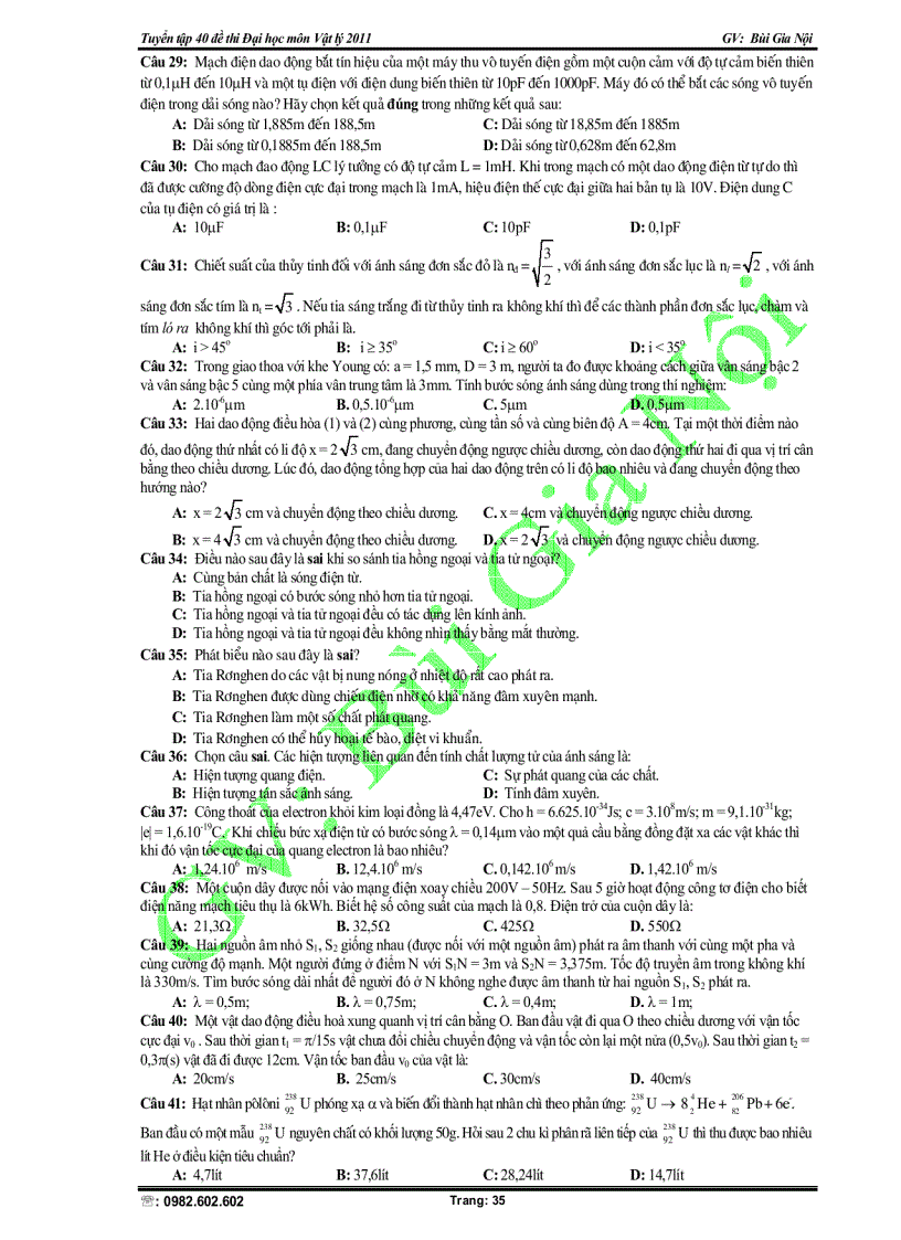 image for page Tuyển tập 40 đề thi Đại học lý
