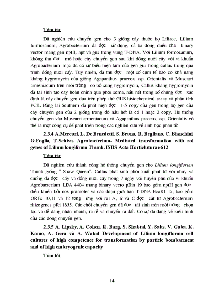 image for page Nghiên cứu chuyển gen bar kháng thuốc trừ cỏ vào cây hoa lily thông qua vi khuẩn Agrobecterium tumefaciens