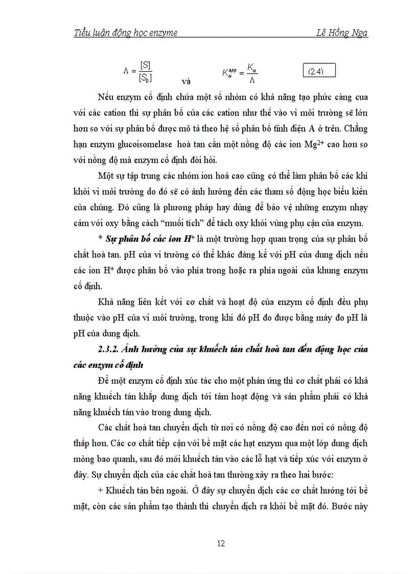 image for page Nghiên cứu động học của enzym cố định