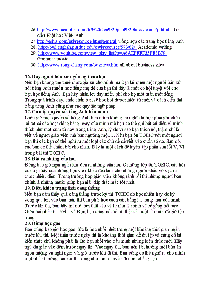 image for page Tài liệu 20 cách học TOEIC hiệu quả và những trang web tiếng anh có uy tín