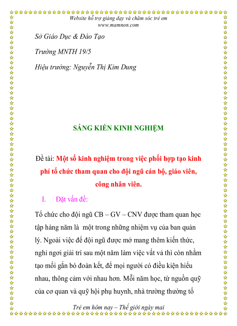 image for page Một số kinh nghiệm trong việc phối hợp tạo kinh phí tổ chức tham quan cho đội ngũ cán bộ giáo viên công nhân viên