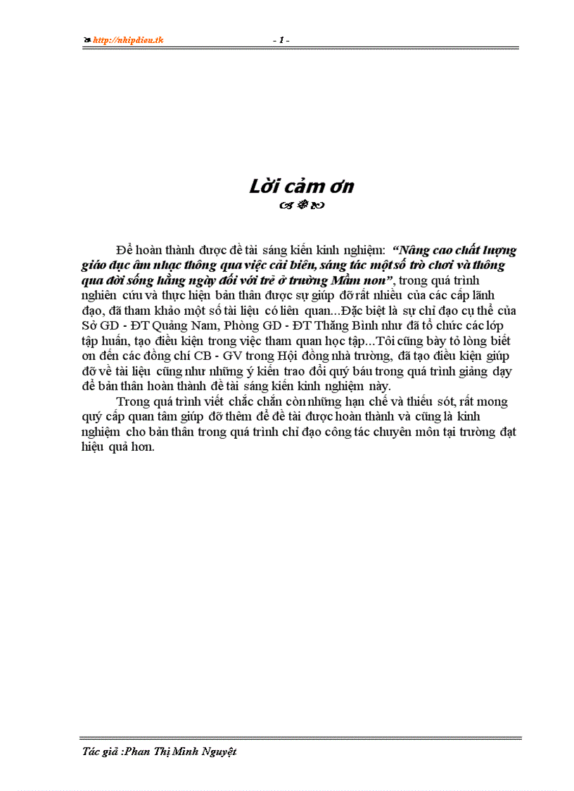 image for page Nâng cao chất lượng giáo dục âm nhạc thông qua việc cải biên sáng tác một số trò chơi và thông qua đời sống hằng ngày đối với trẻ ở trường Mầm non
