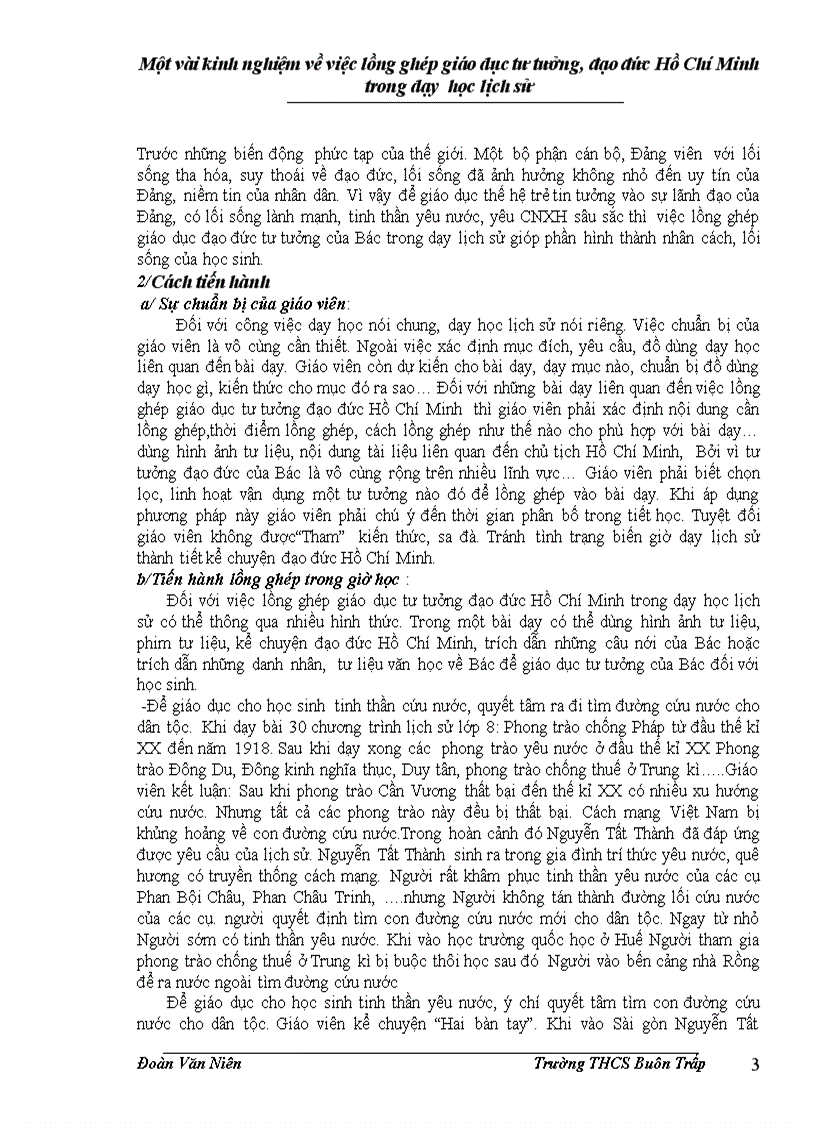image for page Một vài kinh nghiệm về việc lồng ghép giáo dục tư tưởng đạo đức hồ chí minh trong dạy học lịch sử