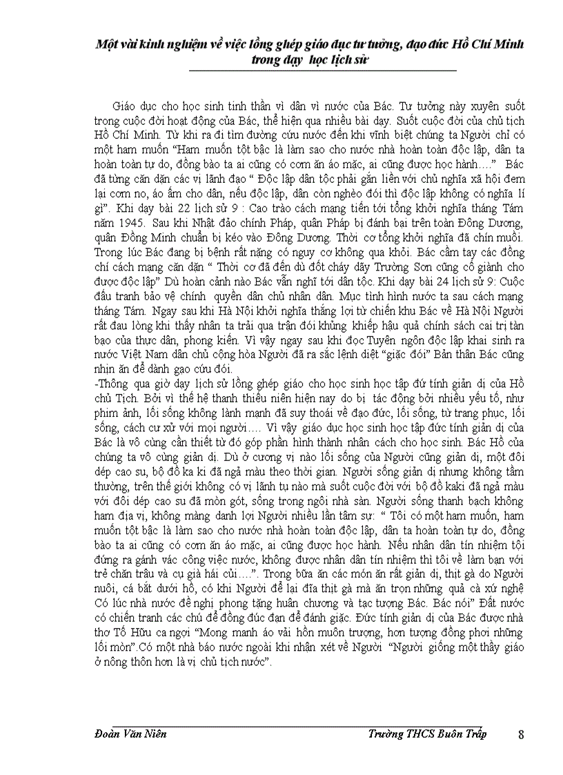 image for page Một vài kinh nghiệm về việc lồng ghép giáo dục tư tưởng đạo đức hồ chí minh trong dạy học lịch sử