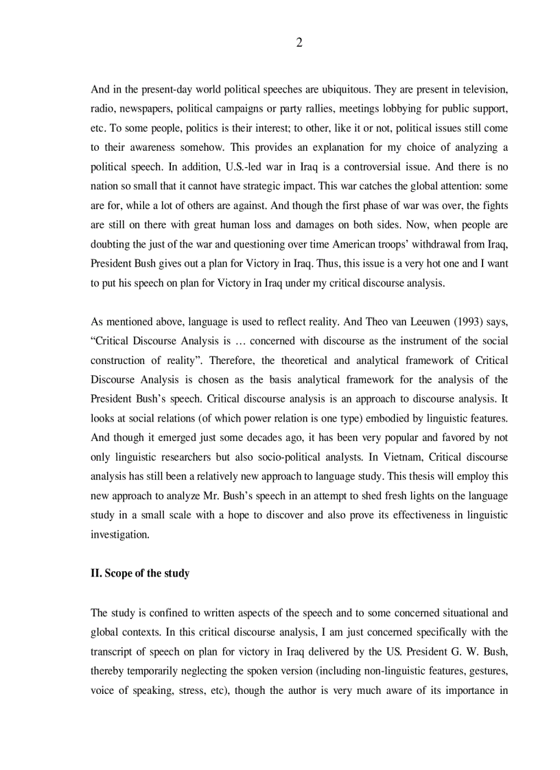 image for page A Critical discourse analysis of President Bush s speech outlining Strategy for Victory in Iraq