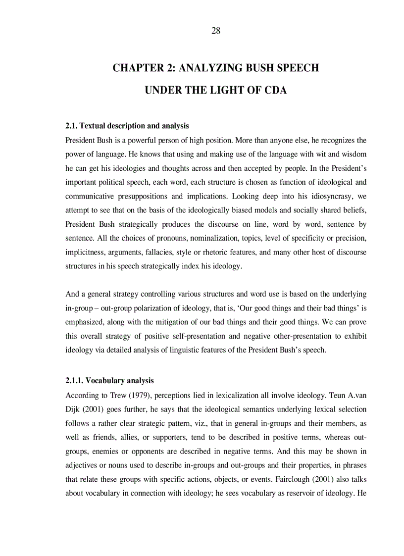 image for page A Critical discourse analysis of President Bush s speech outlining Strategy for Victory in Iraq