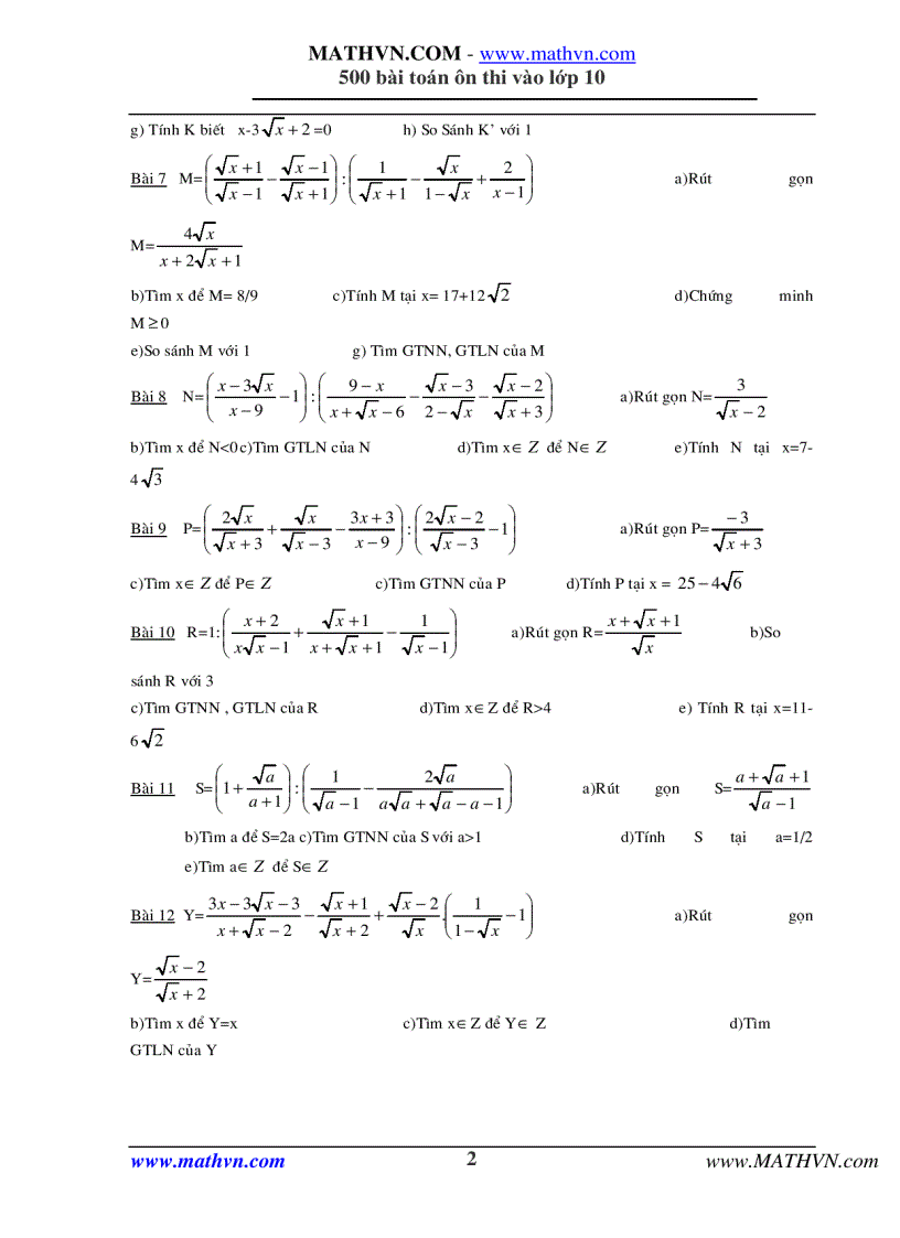 image for page 500 bài toán ôn thi vào lớp 10