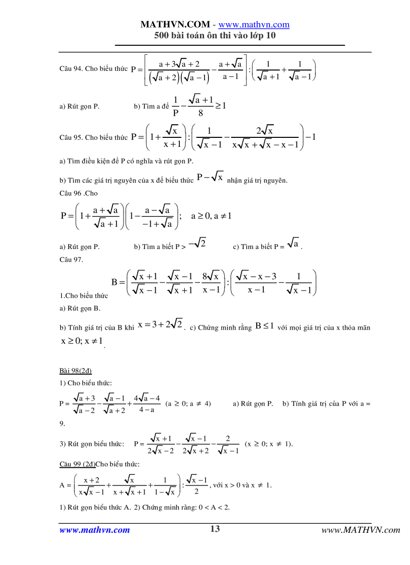 image for page 500 bài toán ôn thi vào lớp 10