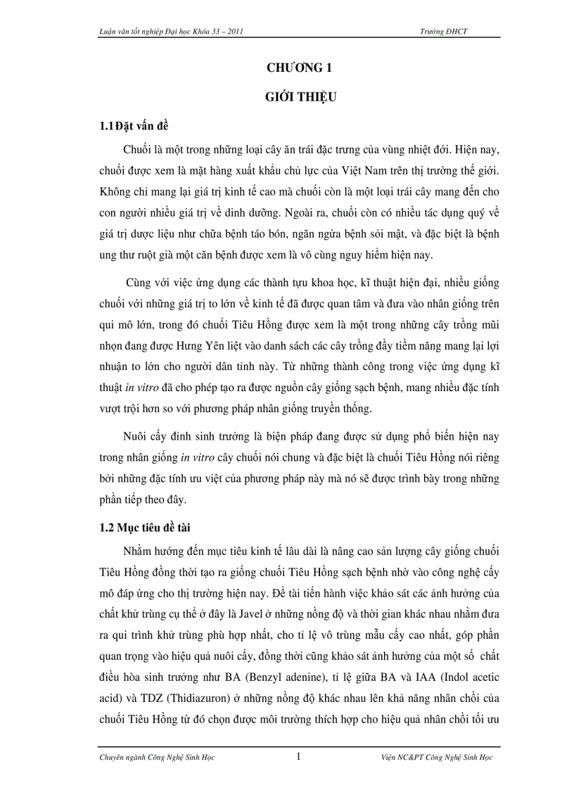 image for page Khảo sát ảnh hưởng của chất khử trùng vào hiệu quả nuôi cấy và ảnh hưởng của chất điều hòa sinh trưởng tới khả năng nhân chồi của Chuối Tiêu Hồng Hưng Yên