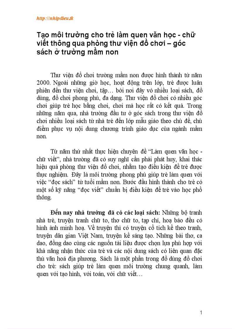 image for page Tạo môi trường cho trẻ làm quen văn học chữ viết thông qua phòng thư viện đồ chơi góc sách ở trường mầm non 1