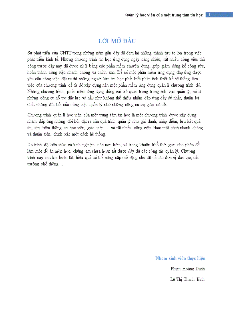 image for page Quản lý học viên của một trung tâm tin học