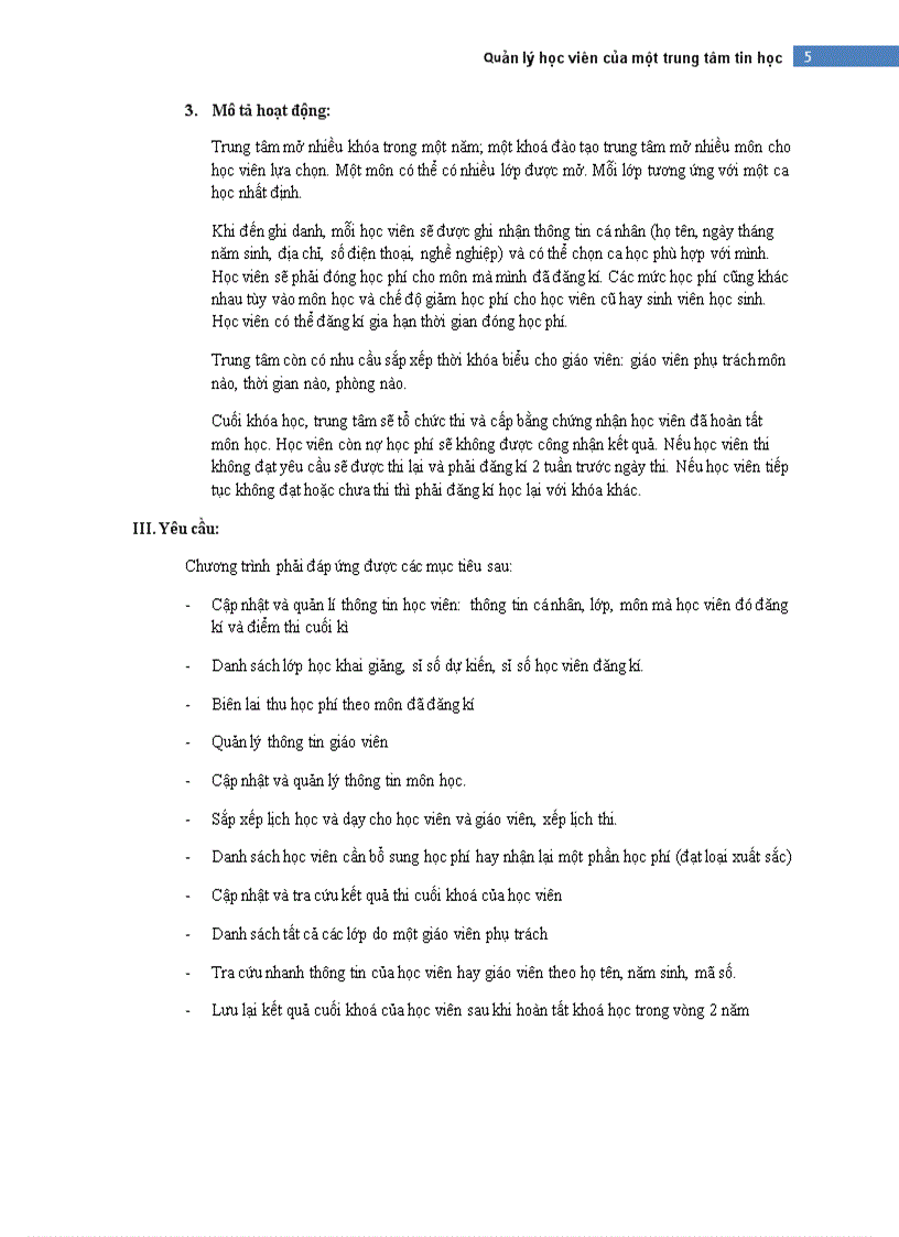 image for page Quản lý học viên của một trung tâm tin học