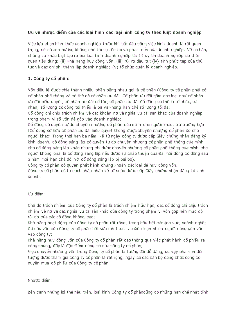 image for page Ưu và nhược điểm của các loại hình các loại hình công ty theo luật doanh nghiệp