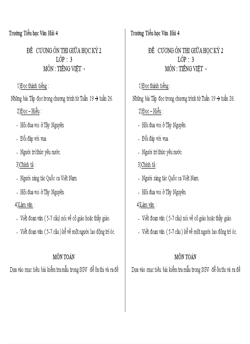 image for page ĐỀ CƯƠNG ÔN THI GIỮA HỌC KỲ 2 LỚP 2 MÔN TIẾNG VIỆT toán