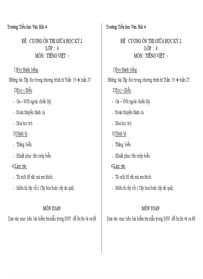 image for page ĐỀ CƯƠNG ÔN THI GIỮA HỌC KỲ 2 LỚP 2 MÔN TIẾNG VIỆT toán