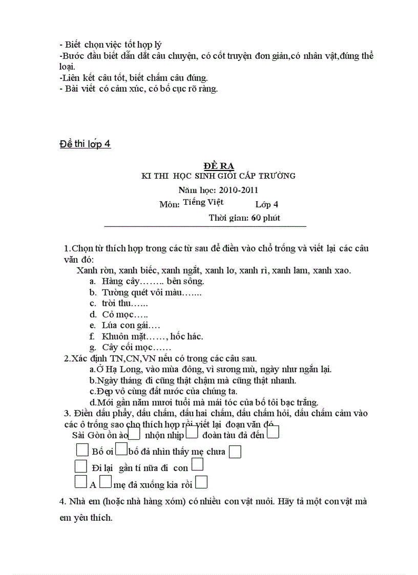 image for page Đề THI HỌC SINH GIỎI CẤP TRƯỜNG NĂM HỌC 2010 2011 Mơn Tiếng Việt Lớp 1