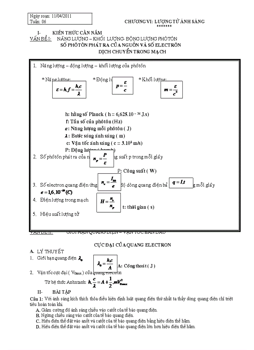 image for page Giáo án ôn thi tốt nghiêp vật lý phần lượng tử