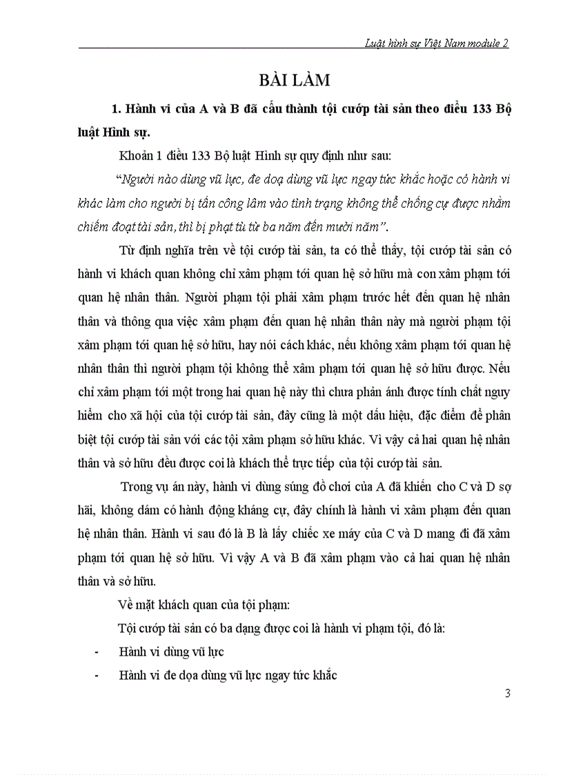 image for page Bài tập học kỳ Hình sự module 2 Tội cướp tài sản