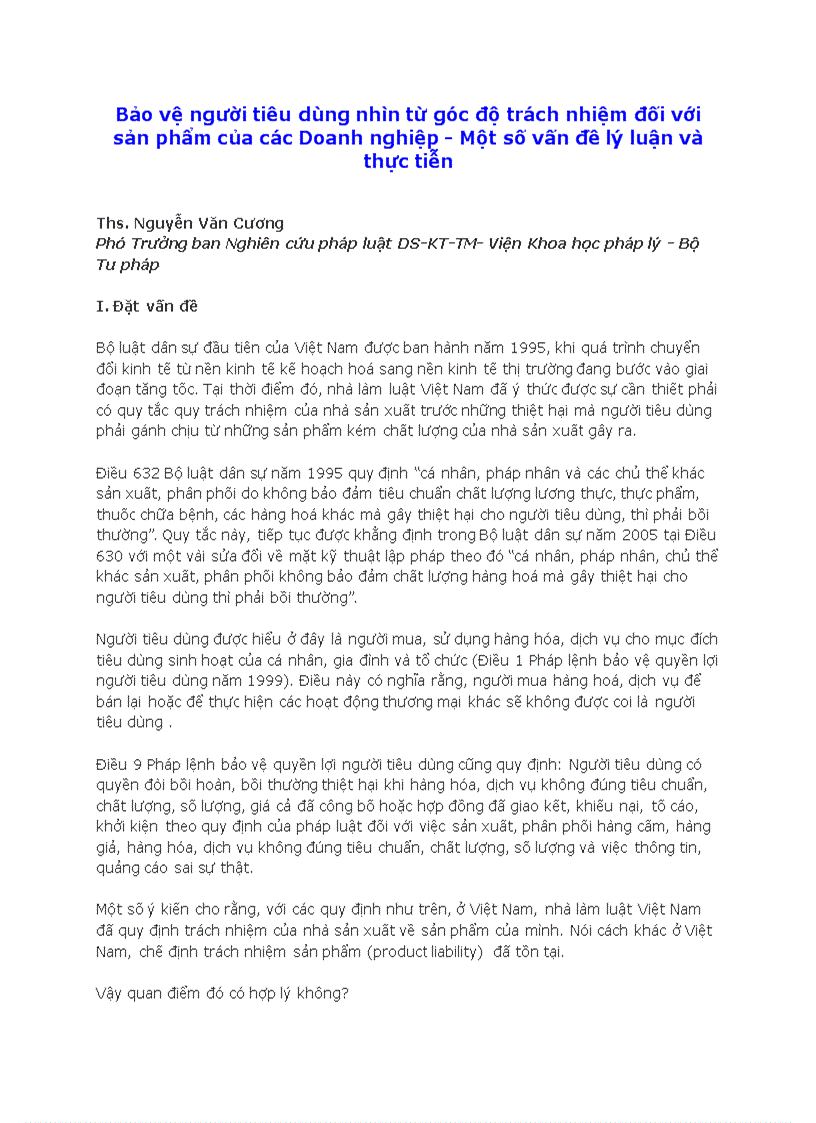 image for page Bảo vệ người tiêu dùng nhìn từ góc độ trách nhiệm đối với sản phẩm của các Doanh nghiệp Một số vấn đề lý luận và thực tiễn