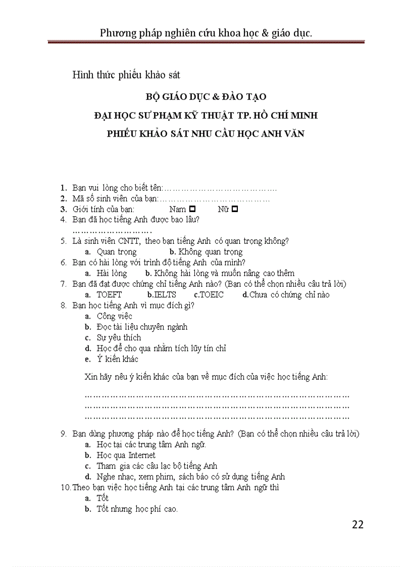 image for page Nghiên cứu vấn đề học ngoại ngữ của sinh viên lớp 071102 khoa CNTT trường ĐH Sư Phạm Kỹ Thuật TP HCM