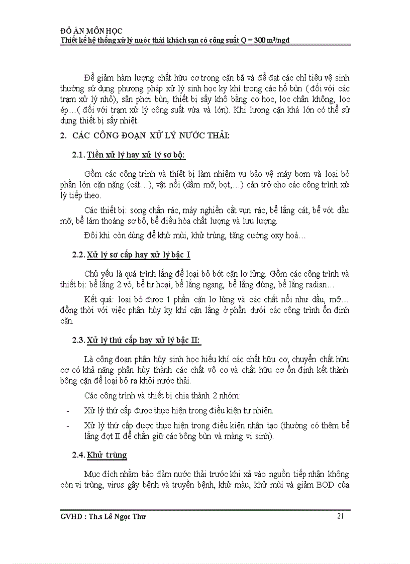 image for page Thiết kế hệ thống xử lý nước thải khách sạn có công suất Q 300 m3 ngày đêm