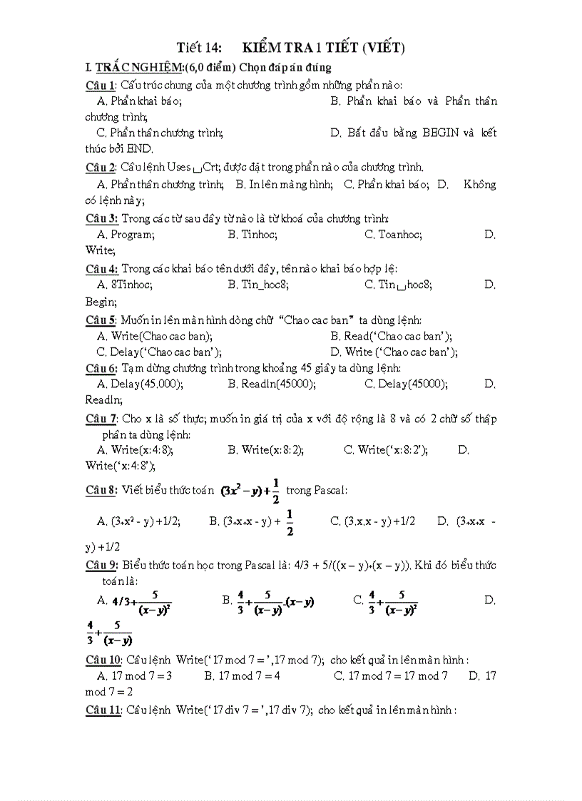 image for page Đề thi trắc nghiệm tin học