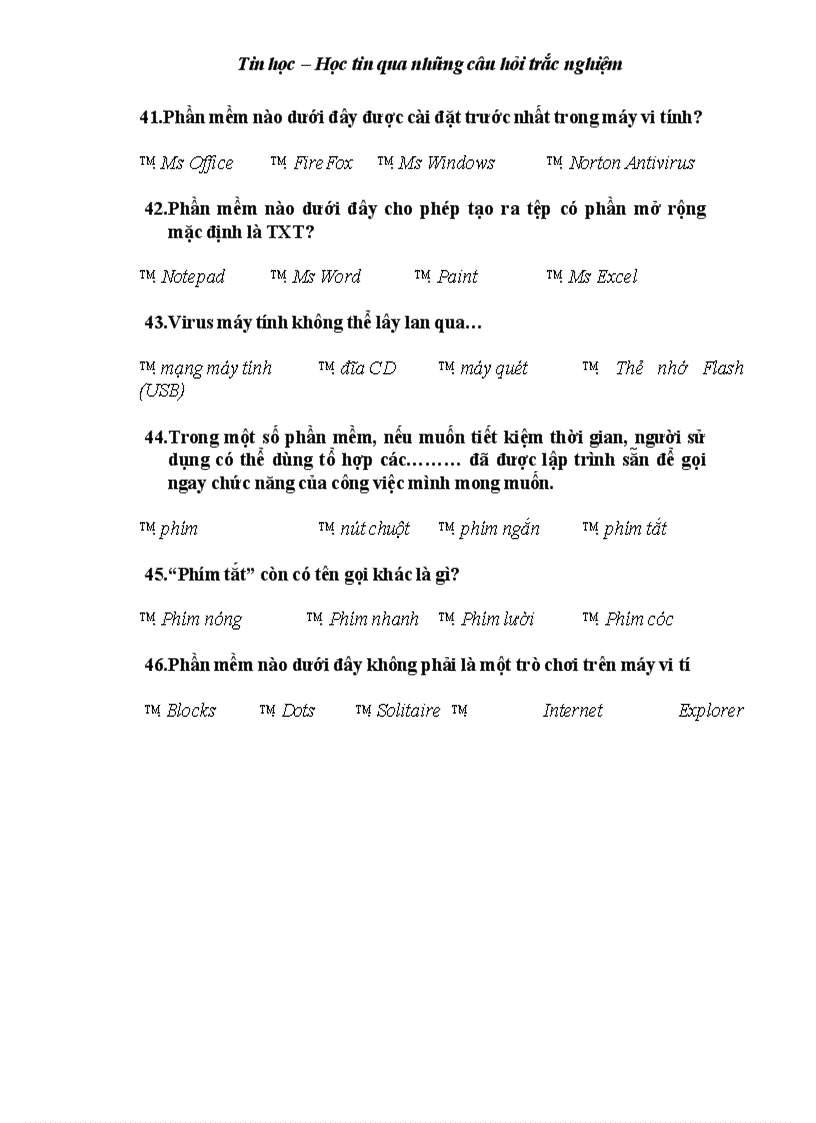 image for page Bộ đề 125 câu trắc nghiệm tin học cấp Tiểu học