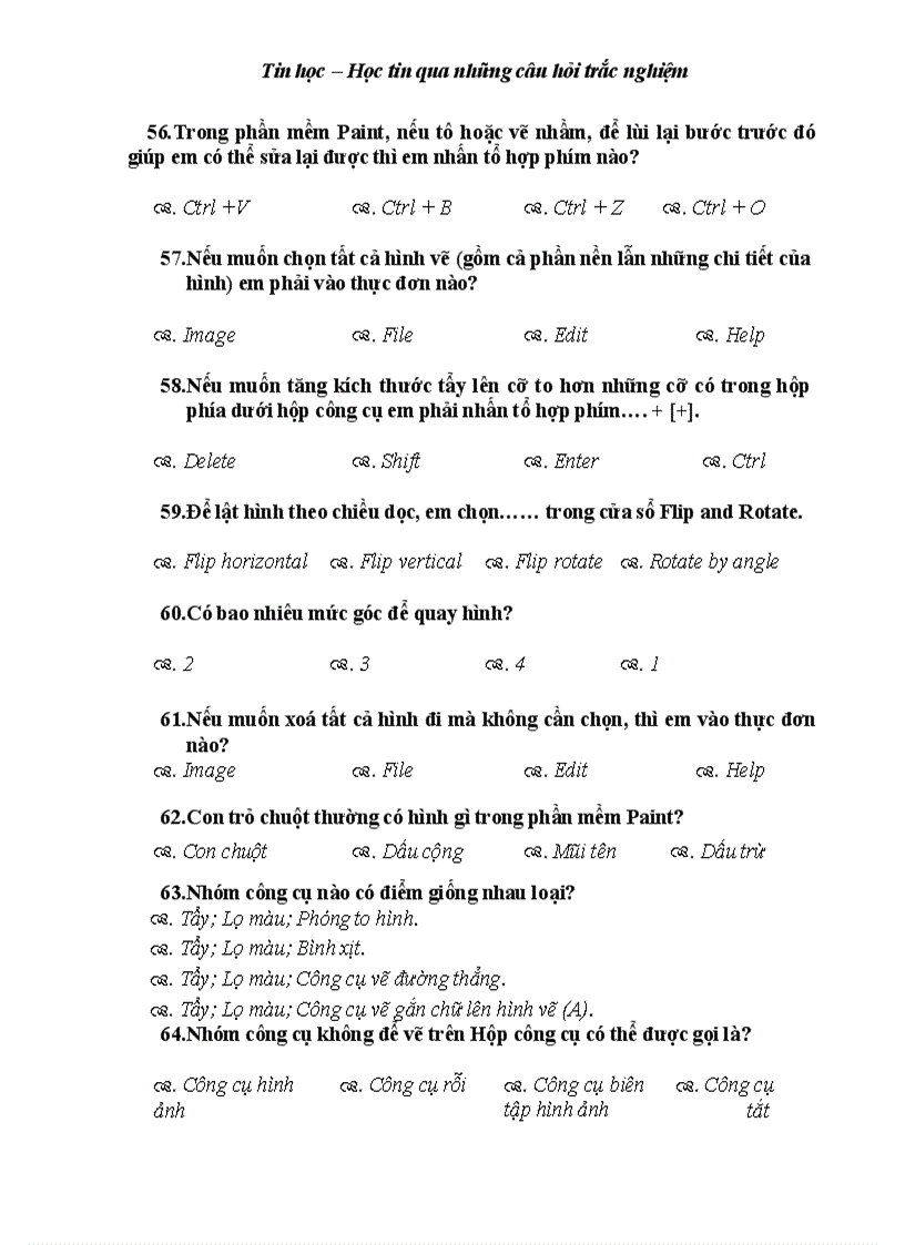 image for page Bộ đề 125 câu trắc nghiệm tin học cấp Tiểu học