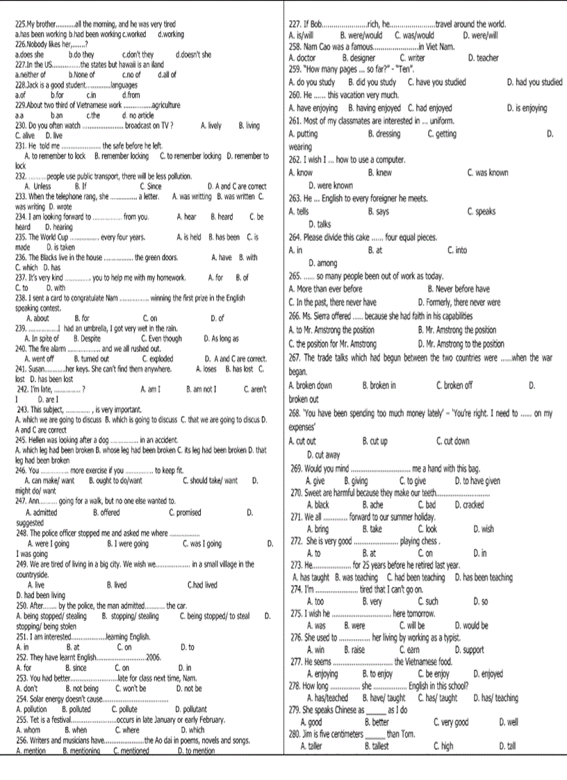 image for page 2000 câu hỏi tiếng anh thi vào lớp 10 sơ cấp