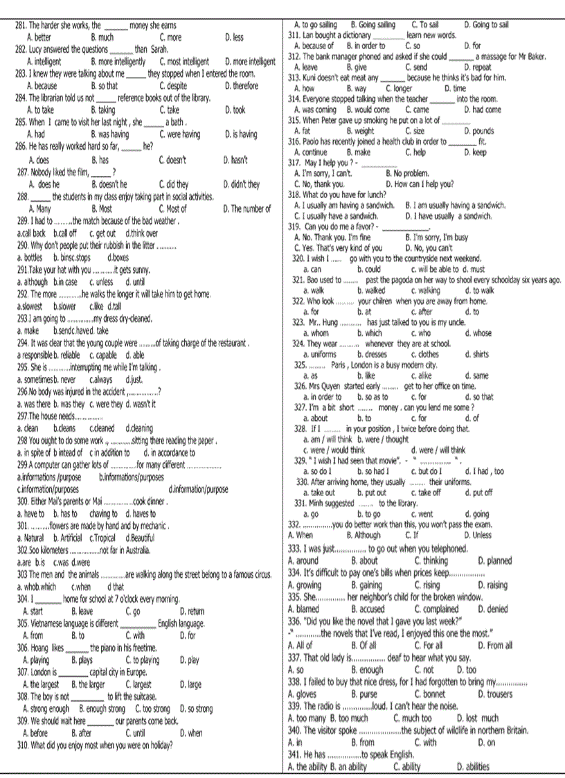 image for page 2000 câu hỏi tiếng anh thi vào lớp 10 sơ cấp